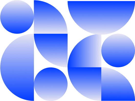 Buntes geometrisches Muster in Blau mit kreisförmigen und anderen geometrischen Formen.